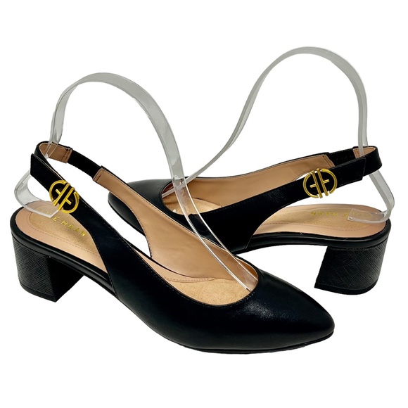 Cole Haan women's Go-To Slingback black leather point toe heels size 5 - Picture 2 of 12